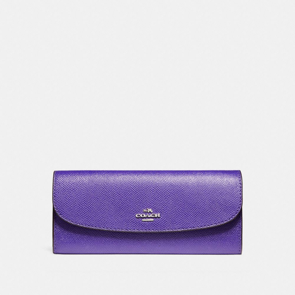 SOFT WALLET IN CROSSGRAIN LEATHER - SILVER/PURPLE - COACH F59949