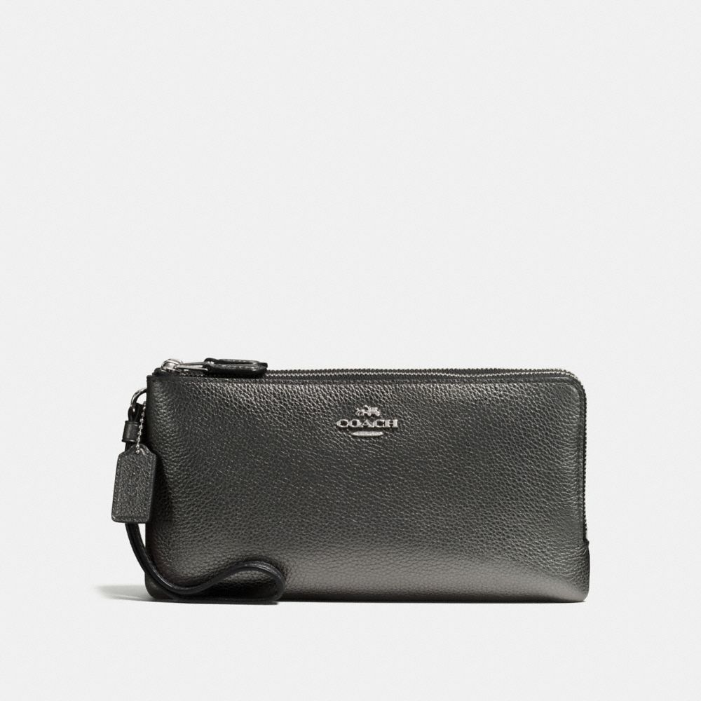 COACH F59969 Double Zip Wallet SILVER/METALLIC GRAPHITE