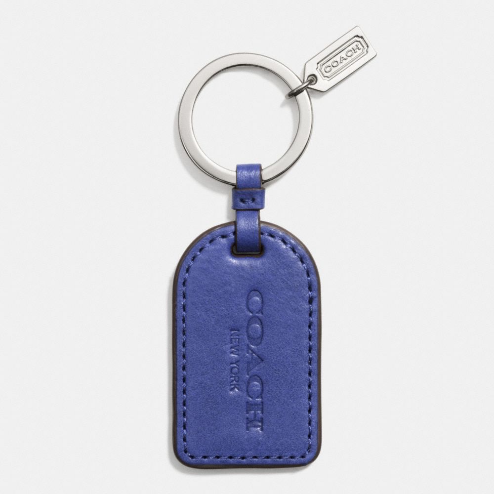 COACH SAFFIANO LEATHER TAG KEY RING - SILVER/LACQUER BLUE - f61506