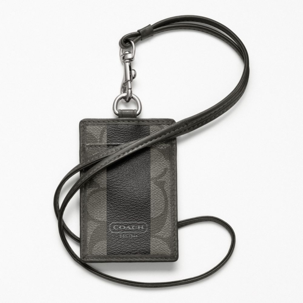 COACH F61602 - COACH HERITAGE STRIPE LANYARD SILVER/GREY/CHARCOAL