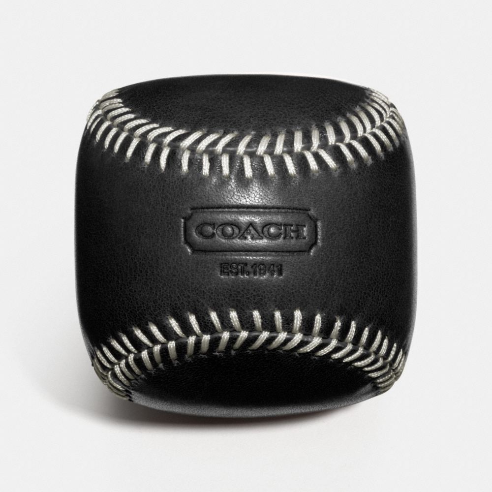 COACH F61740 LEATHER BASEBALL PAPERWEIGHT -BLACK