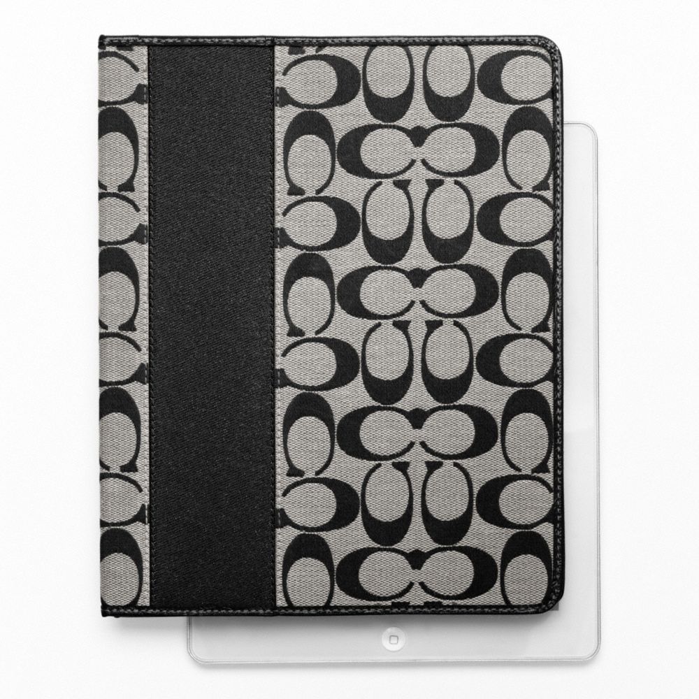 COACH SIGNATURE STRIPE IPAD CASE - SILVER/BLACK/WHITE/BLACK - f61761