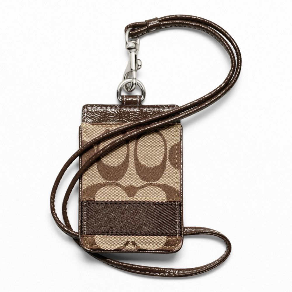 SIGNATURE STRIPE LANYARD ID CASE - f61766 - SILVER/KHAKI/MAHOGANY