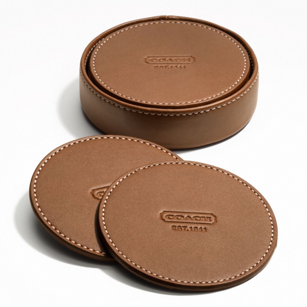 LEXINGTON LEATHER COASTER SET - SILVER/MAHOGANY - COACH F61870