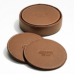 LEXINGTON LEATHER COASTER SET - SILVER/MAHOGANY - COACH F61870