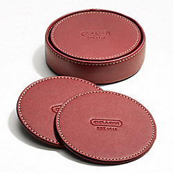 COACH F61870 Lexington Leather Coaster Set SILVER/RED