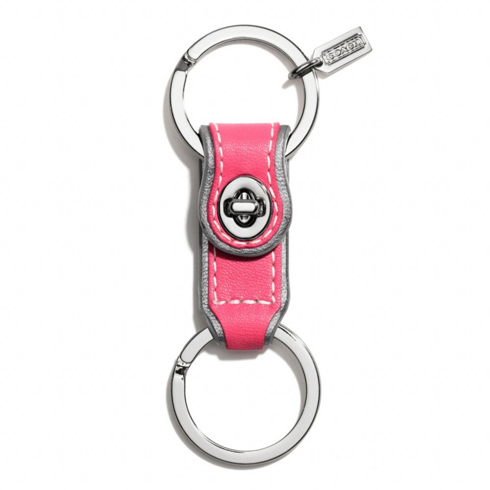 COACH f61893 LEATHER VALET KEY RING SILVER/PINK