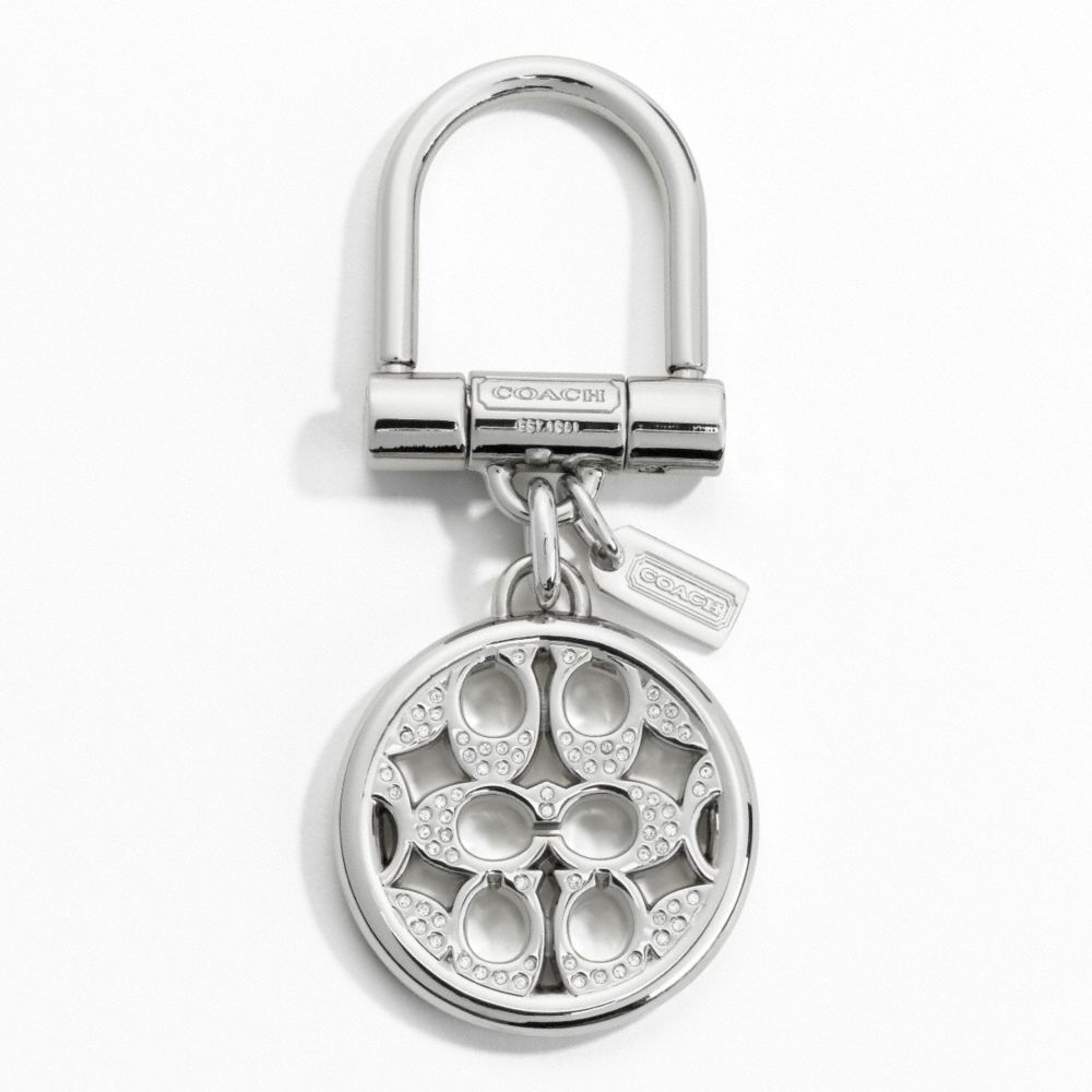 COACH PIERCED SIGNATURE C PAVE KEY RING - SILVER/MULTICOLOR - f61900