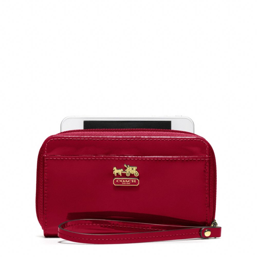 COACH f61946 MADISON PATENT UNIVERSAL CASE BRASS/CRIMSON