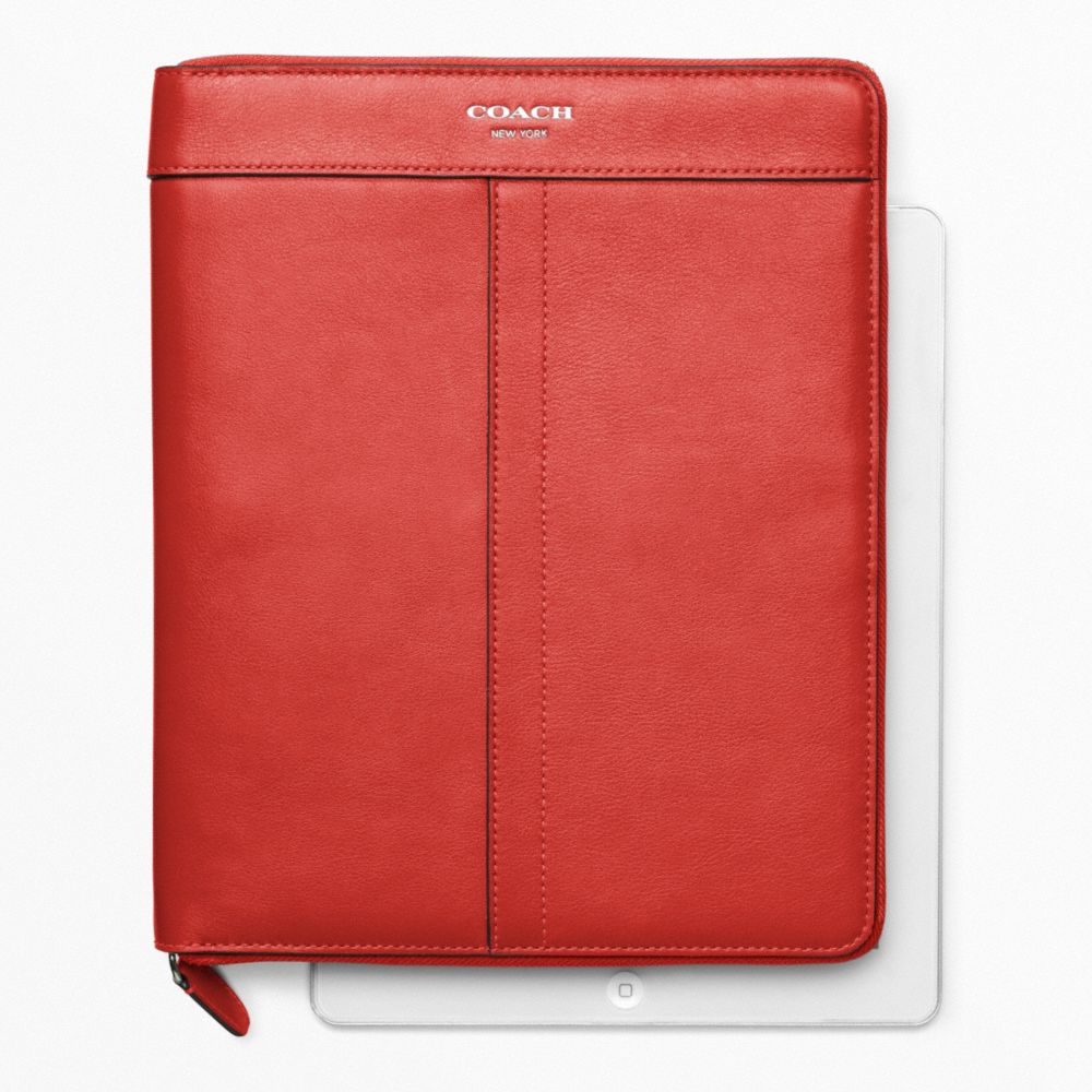 LEATHER ZIP AROUND IPAD CASE - f61953 - SILVER/CARNELIAN