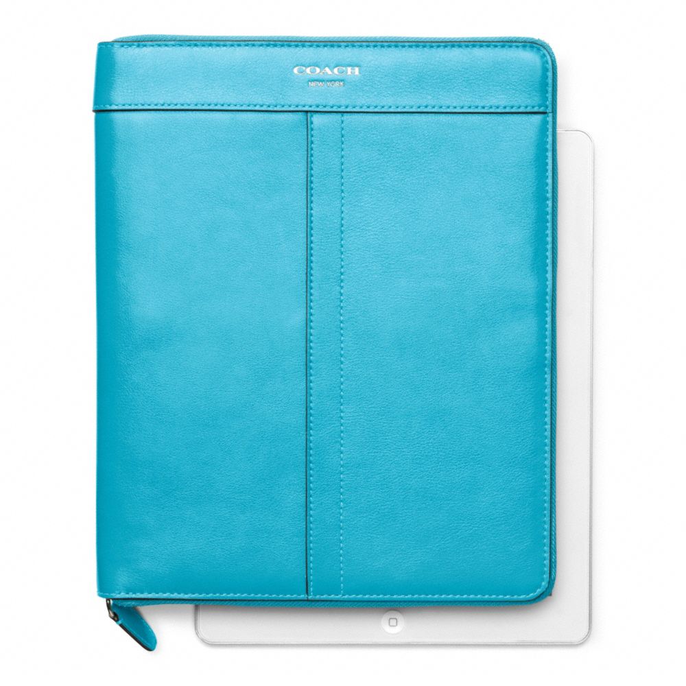 LEATHER ZIP AROUND IPAD CASE - f61953 - SILVER/ROBIN