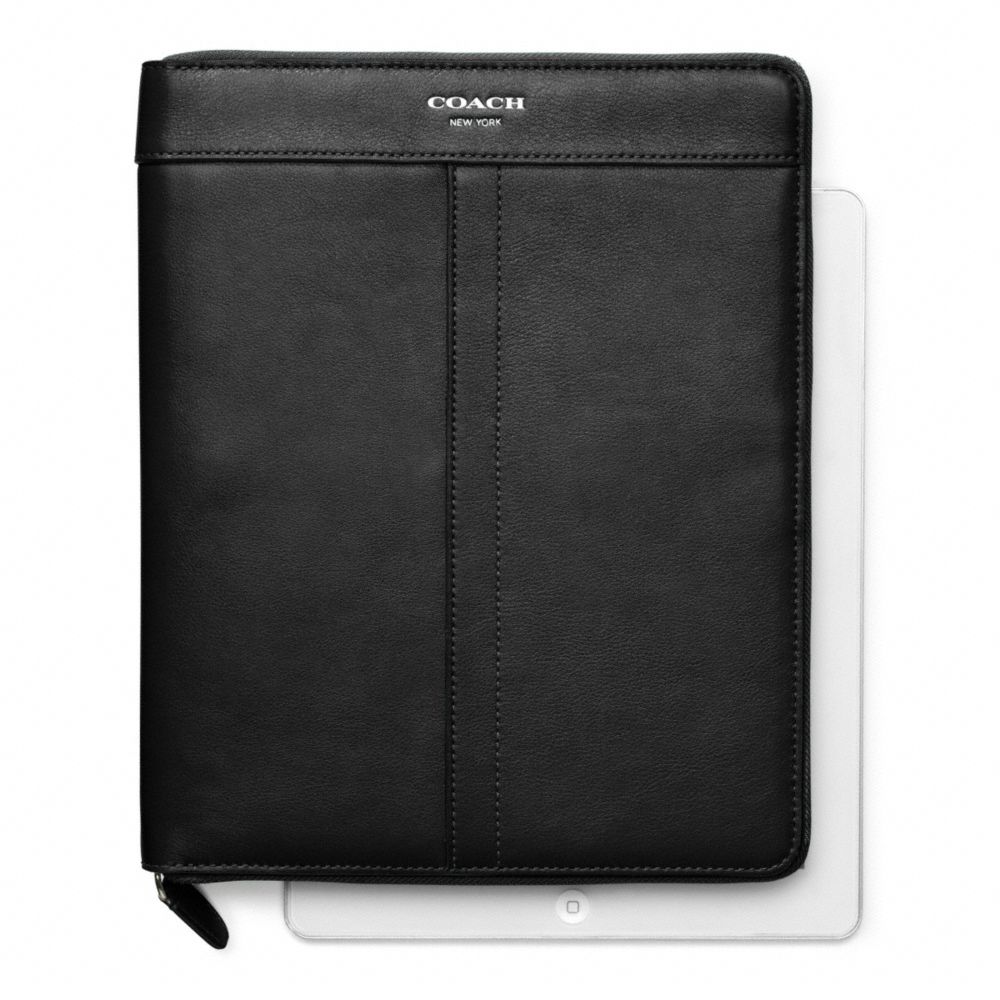 COACH f61953 LEATHER ZIP AROUND IPAD CASE SILVER/BLACK