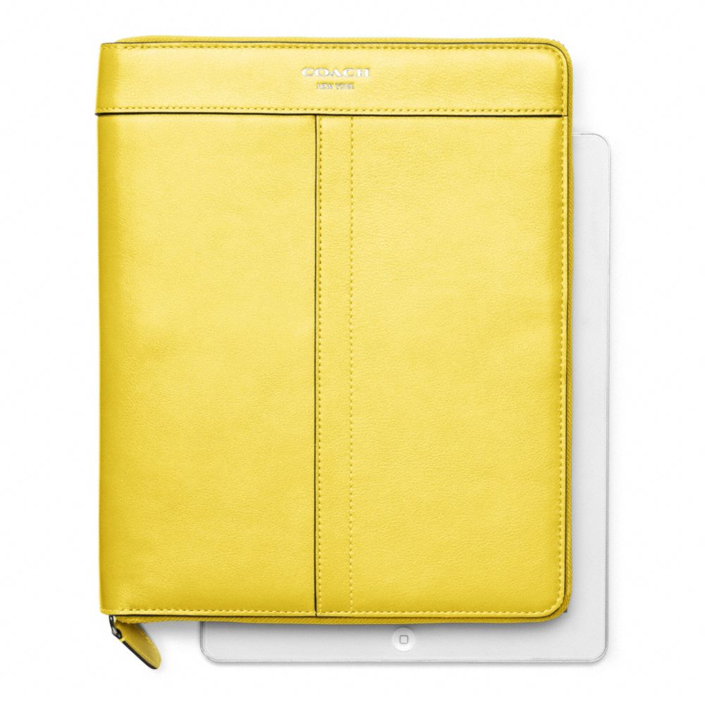 COACH LEATHER ZIP AROUND IPAD CASE - SILVER/LEMON - F61953