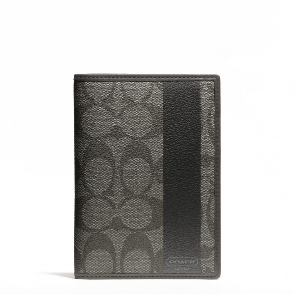 COACH HERITAGE STRIPE PASSPORT CASE - f62085 - SILVER/GREY/CHARCOAL