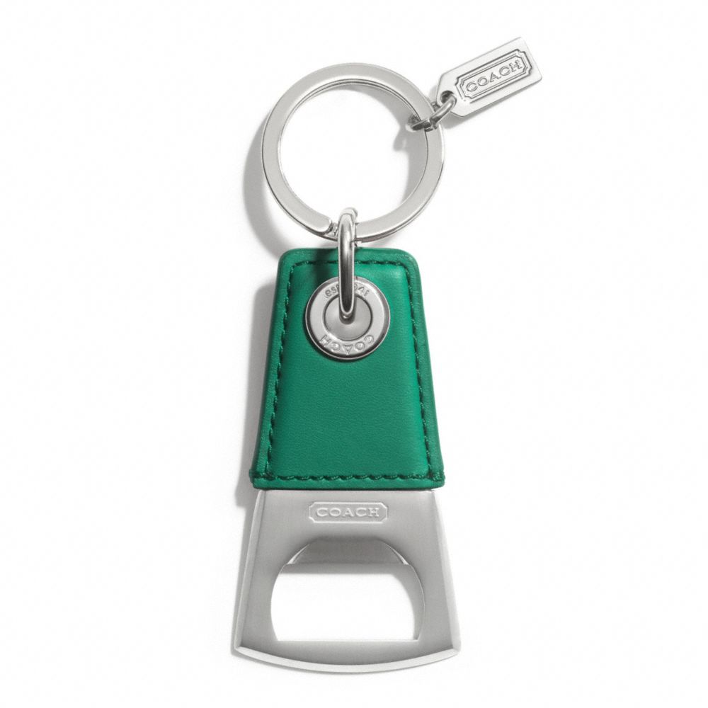 COACH BOTTLE OPENER KEY RING - SILVER/EMERALD - F62097