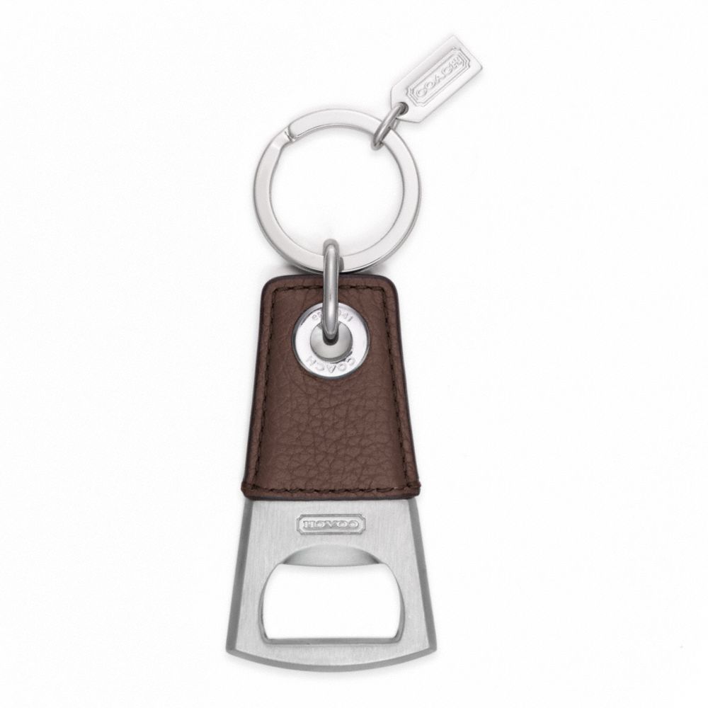 COACH f62097 BOTTLE OPENER KEY RING SILVER/MAHOGANY