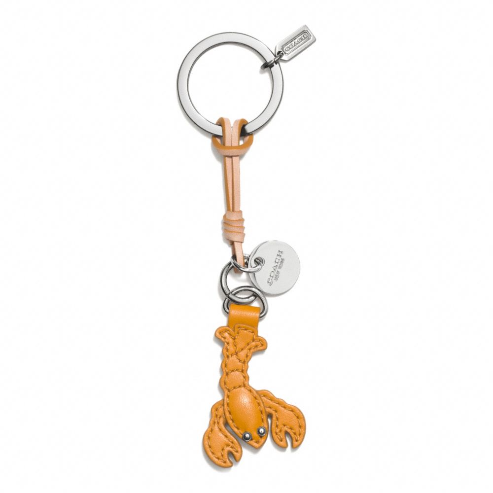 COACH F62148 Leather Lobster Key Ring SILVER/BRIGHT MANDARIN