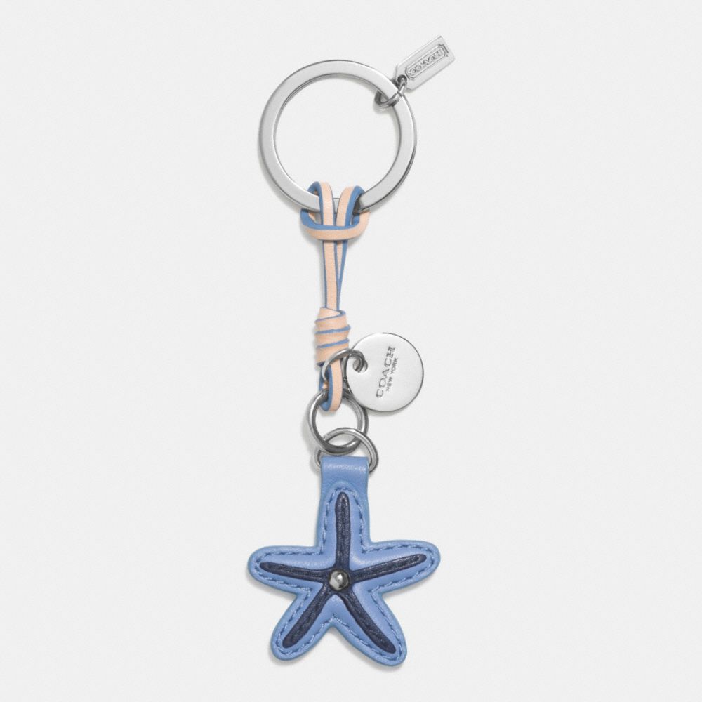 COACH f62158 LEATHER STARFISH KEY RING SILVER/BLUE