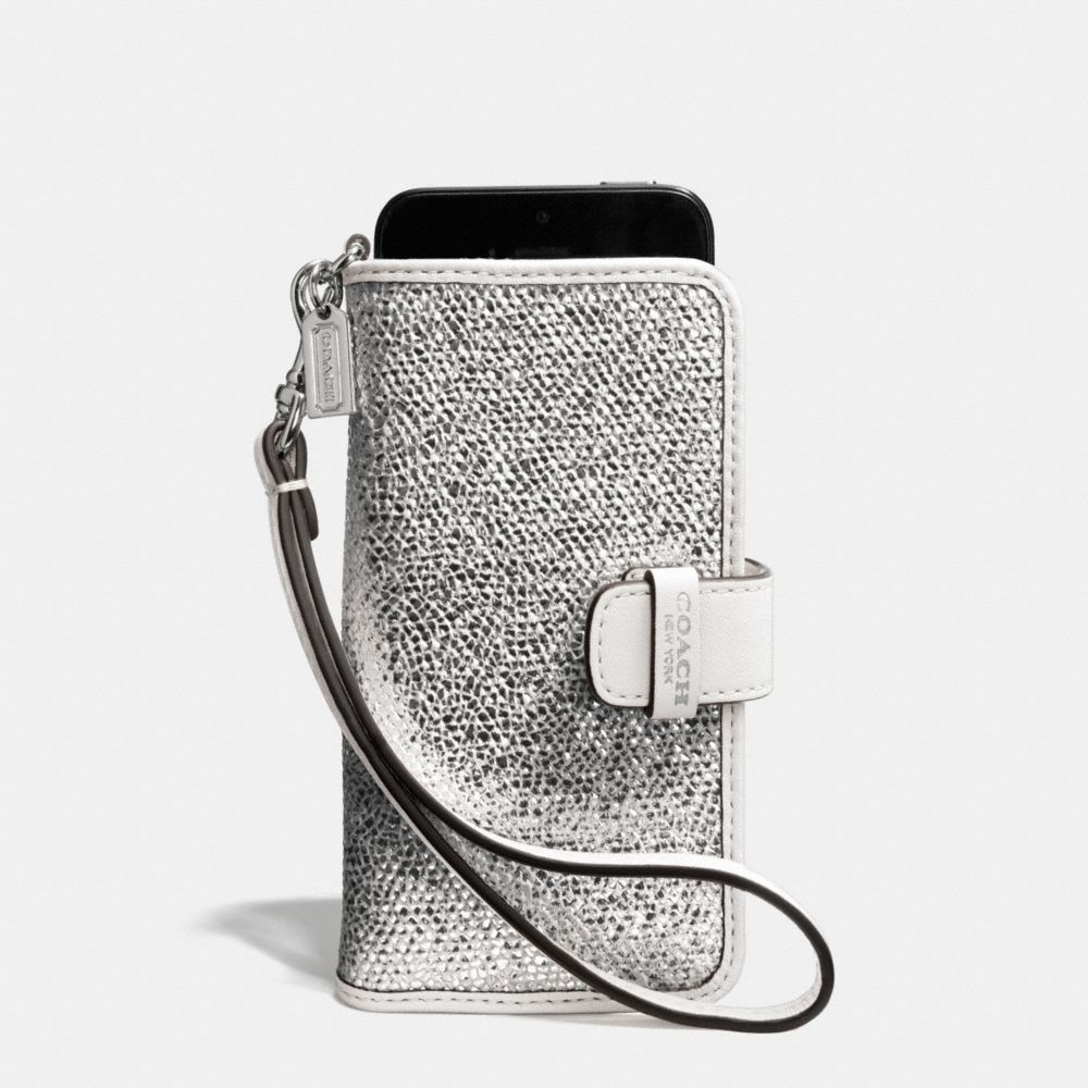 COACH F62173 Bleecker Phone Wristlet In Metallic Crackle Canvas  SILVER/WHITE