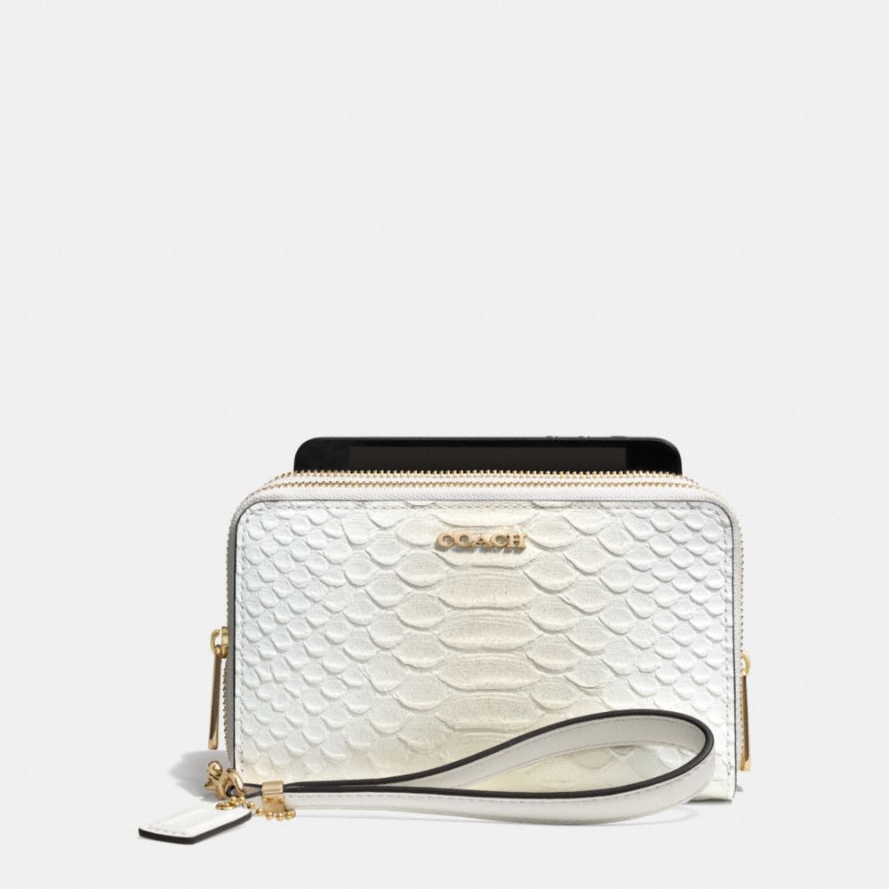 COACH F62248 MADISON DOUBLE ZIP PHONE WALLET IN PYTHON EMBOSSED LEATHER -LIGHT-GOLD/WHITE-IVORY