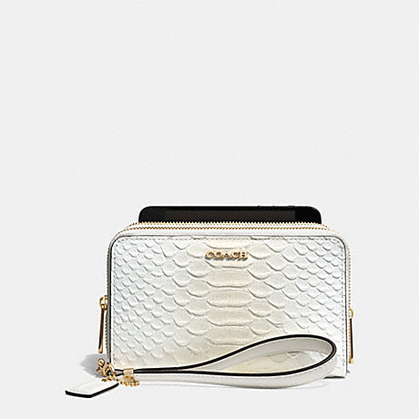 COACH f62248 MADISON DOUBLE ZIP PHONE WALLET IN PYTHON EMBOSSED LEATHER  LIGHT GOLD/WHITE IVORY