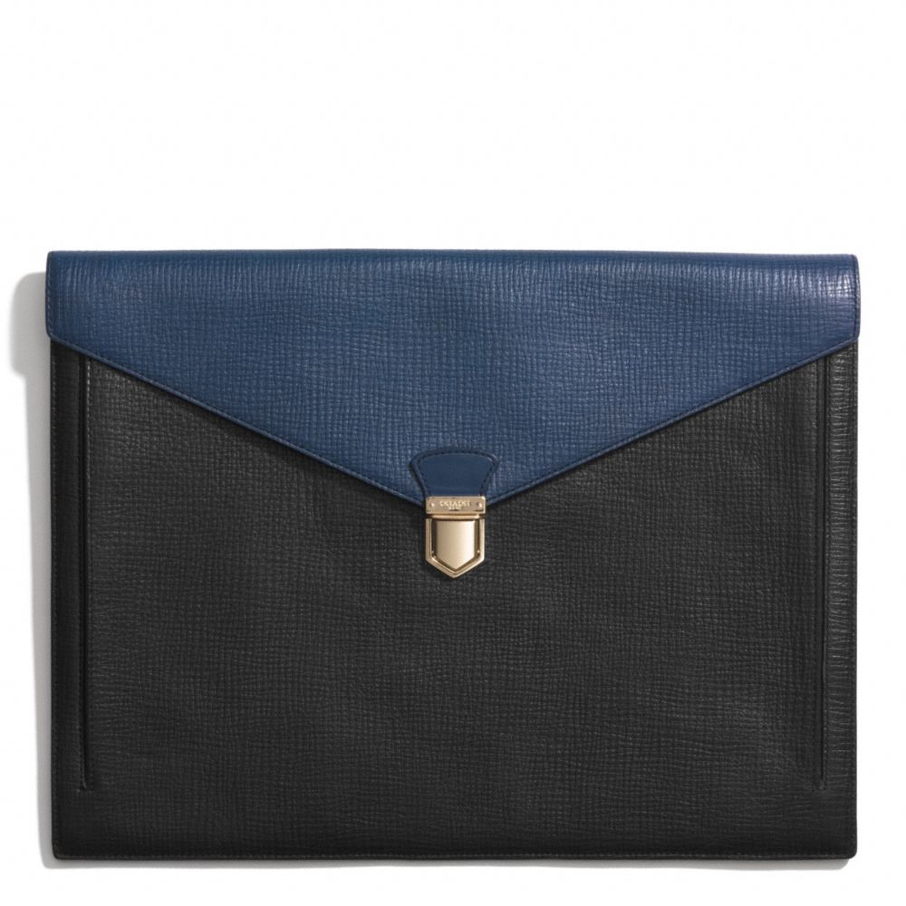 COACH F62264 Crosby Colorblock Box Grain Leather Portfolio BLACK/ROYAL