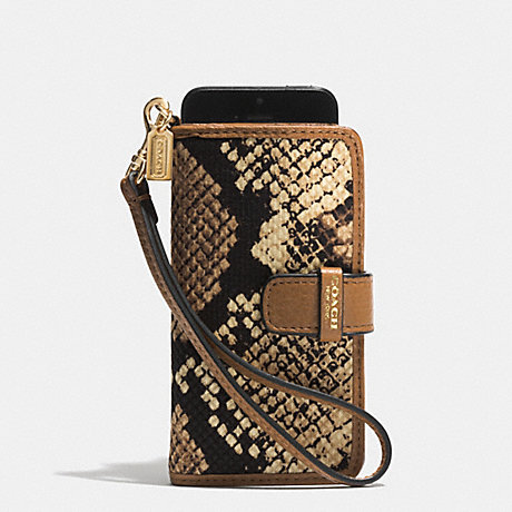 COACH F62281 MADISON PHONE WRISTLET IN PYTHON PRINT FABRIC -LIGHT-GOLD/NATURAL
