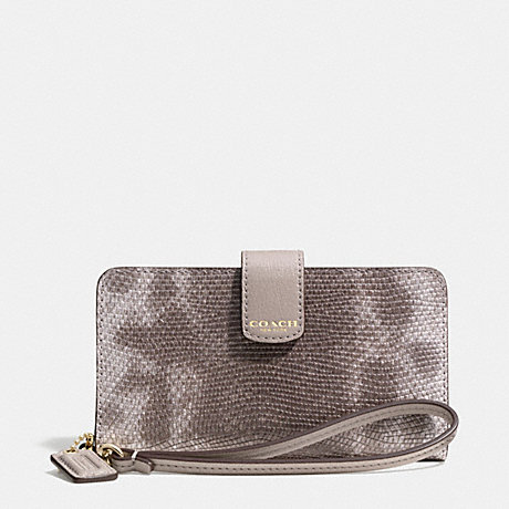 COACH f62292 MADISON PHONE WALLET IN EMBOSSED SPOTTED LIZARD LEATHER  LIGHT GOLD/SILVER