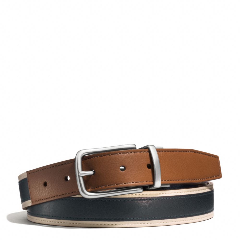 COACH HERITAGE LEATHER SPORT CUT TO SIZE REVERSIBLE BELT - SADDLE/NAVY - F62354