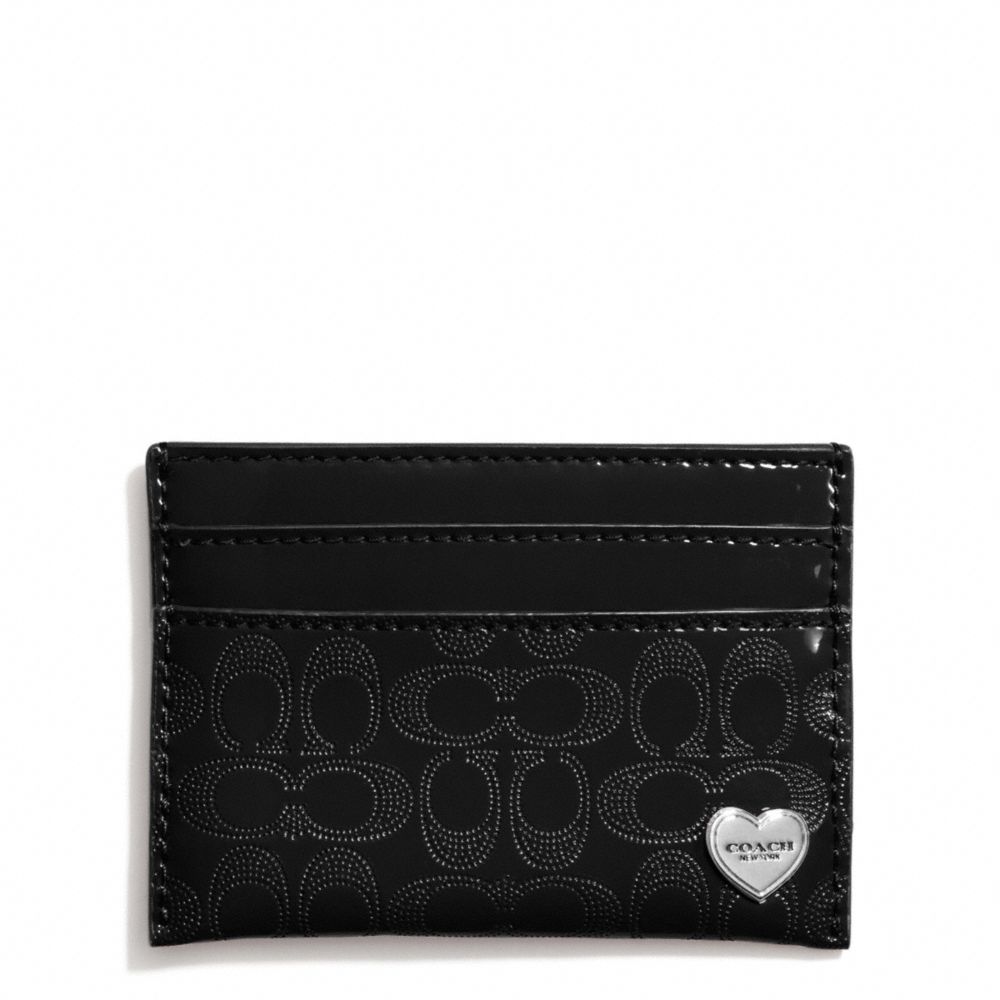 PERFORATED EMBOSSED LIQUID GLOSS CARD CASE - SILVER/BLACK - COACH F62405