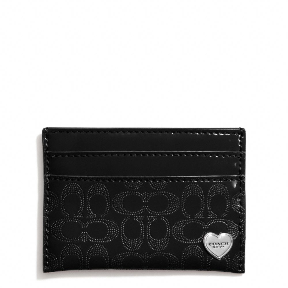 COACH f62405 PERFORATED EMBOSSED LIQUID GLOSS CARD CASE SILVER/BLACK