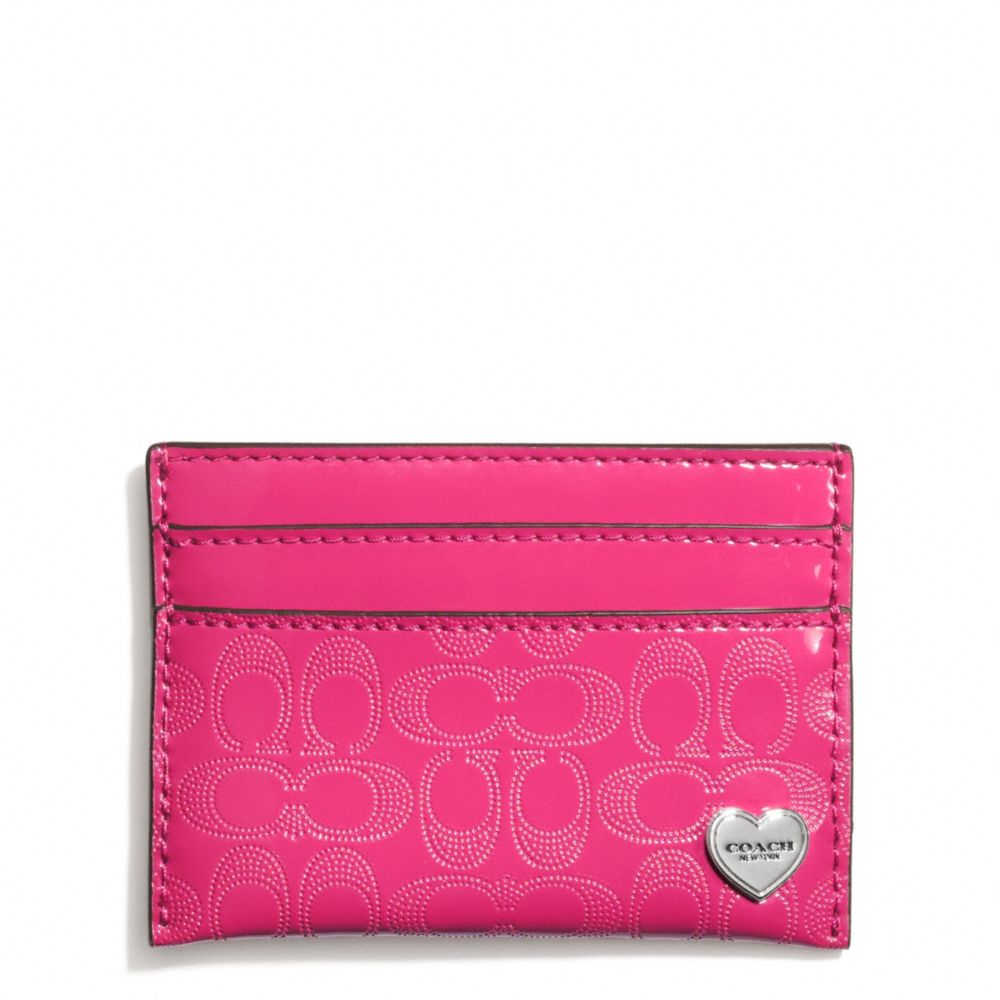 COACH f62405 PERFORATED EMBOSSED LIQUID GLOSS CARD CASE SILVER/FUCHSIA