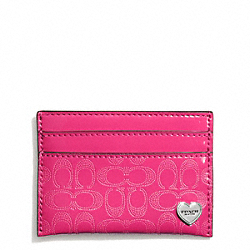 COACH F62405 - PERFORATED EMBOSSED LIQUID GLOSS CARD CASE SILVER/FUCHSIA