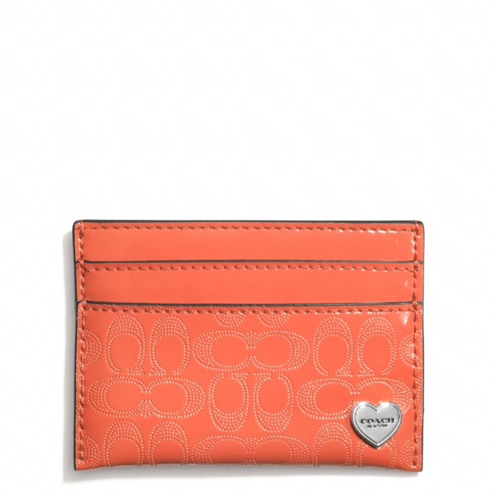 PERFORATED EMBOSSED LIQUID GLOSS CARD CASE - SILVER/ORANGE - COACH F62405