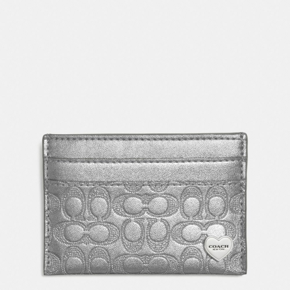 PERFORATED EMBOSSED LIQUID GLOSS CARD CASE - SILVER/PEWTER - COACH F62405