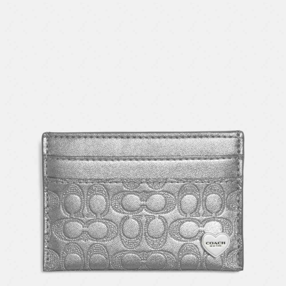 COACH F62405 Perforated Embossed Liquid Gloss Card Case SILVER/PEWTER