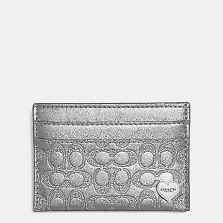 COACH F62405 PERFORATED EMBOSSED LIQUID GLOSS CARD CASE SILVER/PEWTER