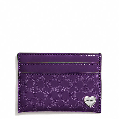 COACH F62405 PERFORATED EMBOSSED LIQUID GLOSS CARD CASE SILVER/VIOLET