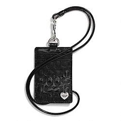 PERFORATED EMBOSSED LIQUID GLOSS LANYARD ID CASE - SILVER/BLACK - COACH F62406