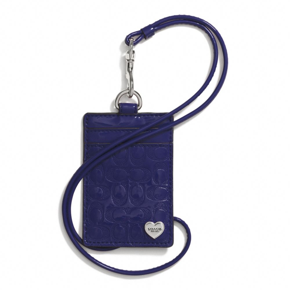 COACH F62406 Perforated Embossed Liquid Gloss Lanyard Id Case SILVER/NAVY