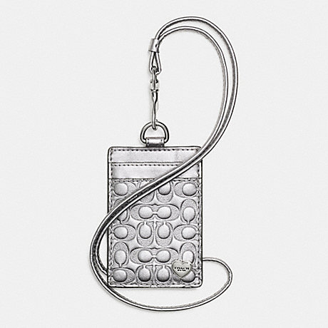COACH PERFORATED EMBOSSED LIQUID GLOSS LANYARD ID CASE - SILVER/PEWTER - f62406