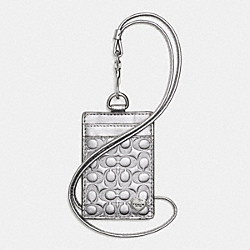 PERFORATED EMBOSSED LIQUID GLOSS LANYARD ID CASE - SILVER/PEWTER - COACH F62406