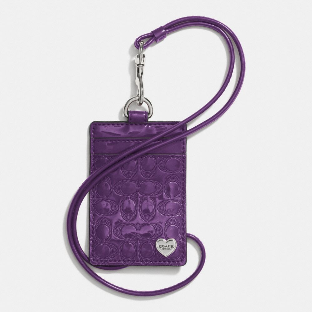 PERFORATED EMBOSSED LIQUID GLOSS LANYARD ID CASE - SILVER/VIOLET - COACH F62406