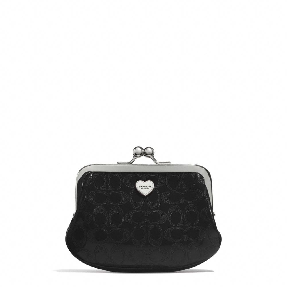 PERFORATED EMBOSSED LIQUID GLOSS FRAMED COIN PURSE - SILVER/BLACK - COACH F62407
