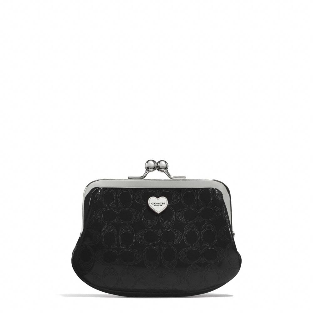 COACH PERFORATED EMBOSSED LIQUID GLOSS FRAMED COIN PURSE - SILVER/BLACK - F62407