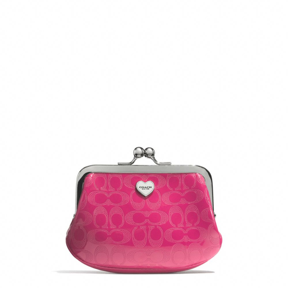 PERFORATED EMBOSSED LIQUID GLOSS FRAMED COIN PURSE - SILVER/FUCHSIA - COACH F62407