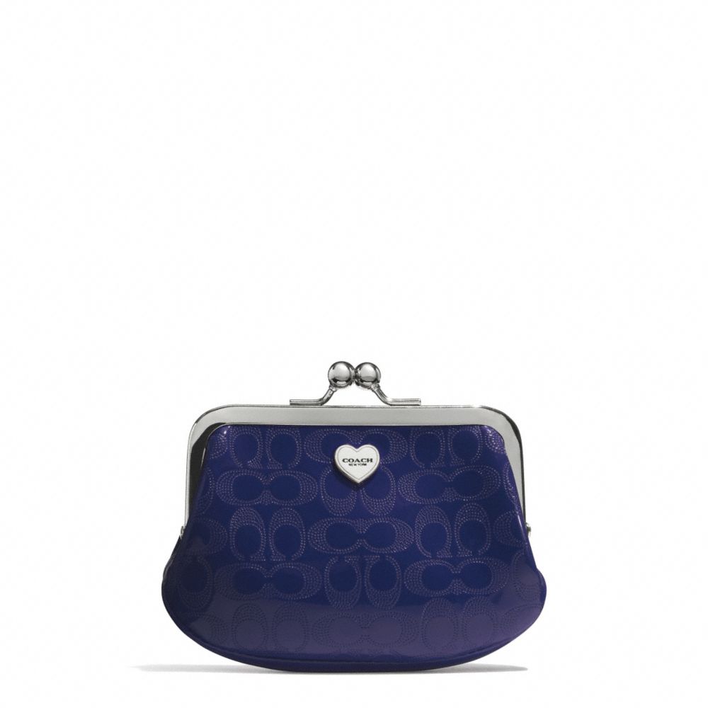PERFORATED EMBOSSED LIQUID GLOSS FRAMED COIN PURSE - SILVER/NAVY - COACH F62407