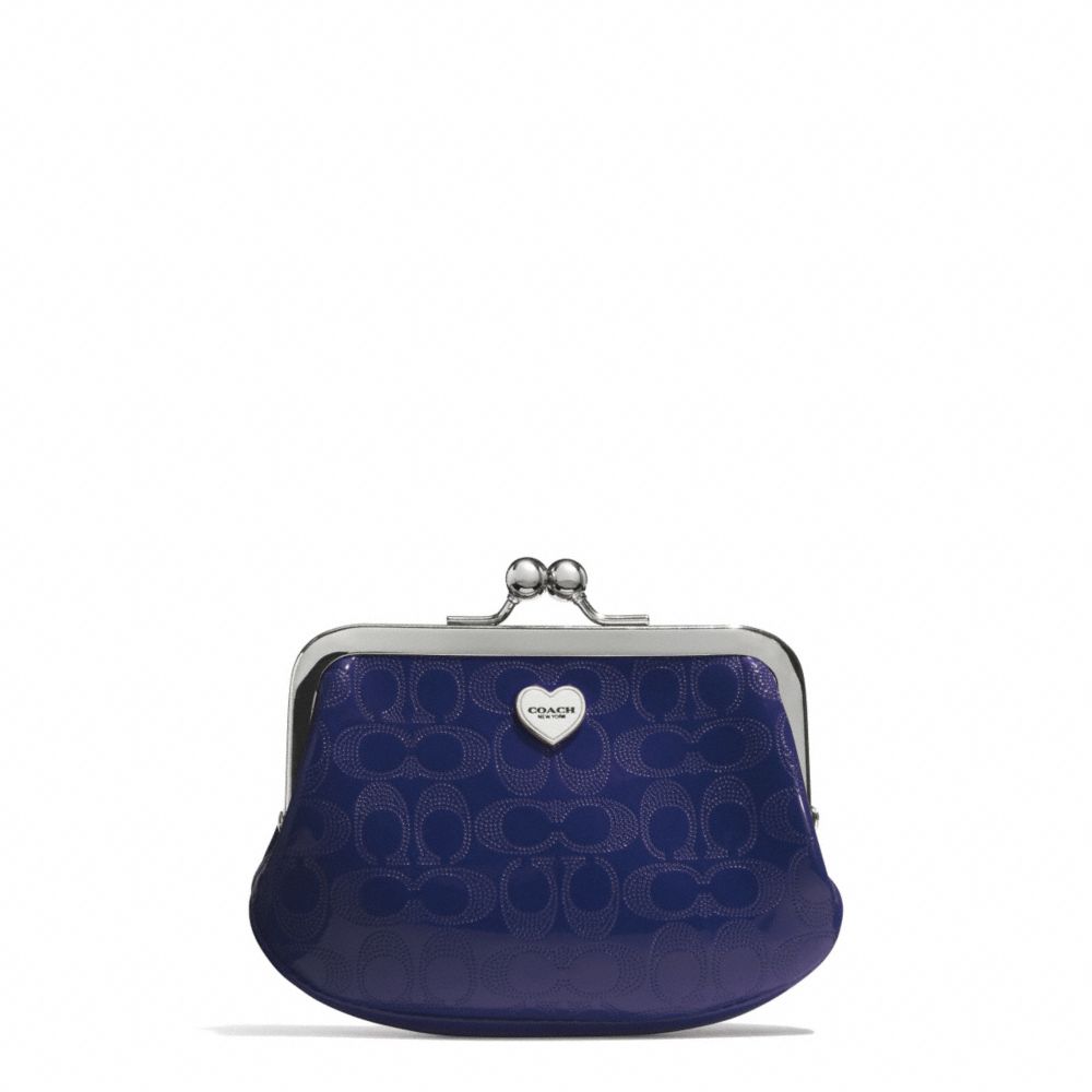 COACH PERFORATED EMBOSSED LIQUID GLOSS FRAMED COIN PURSE - SILVER/NAVY - f62407