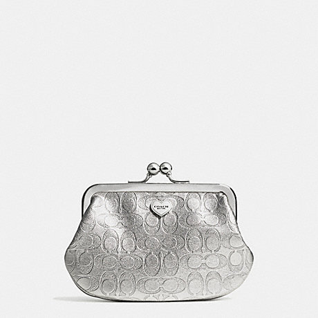 COACH PERFORATED EMBOSSED LIQUID GLOSS FRAMED COIN PURSE - SILVER/PEWTER - f62407