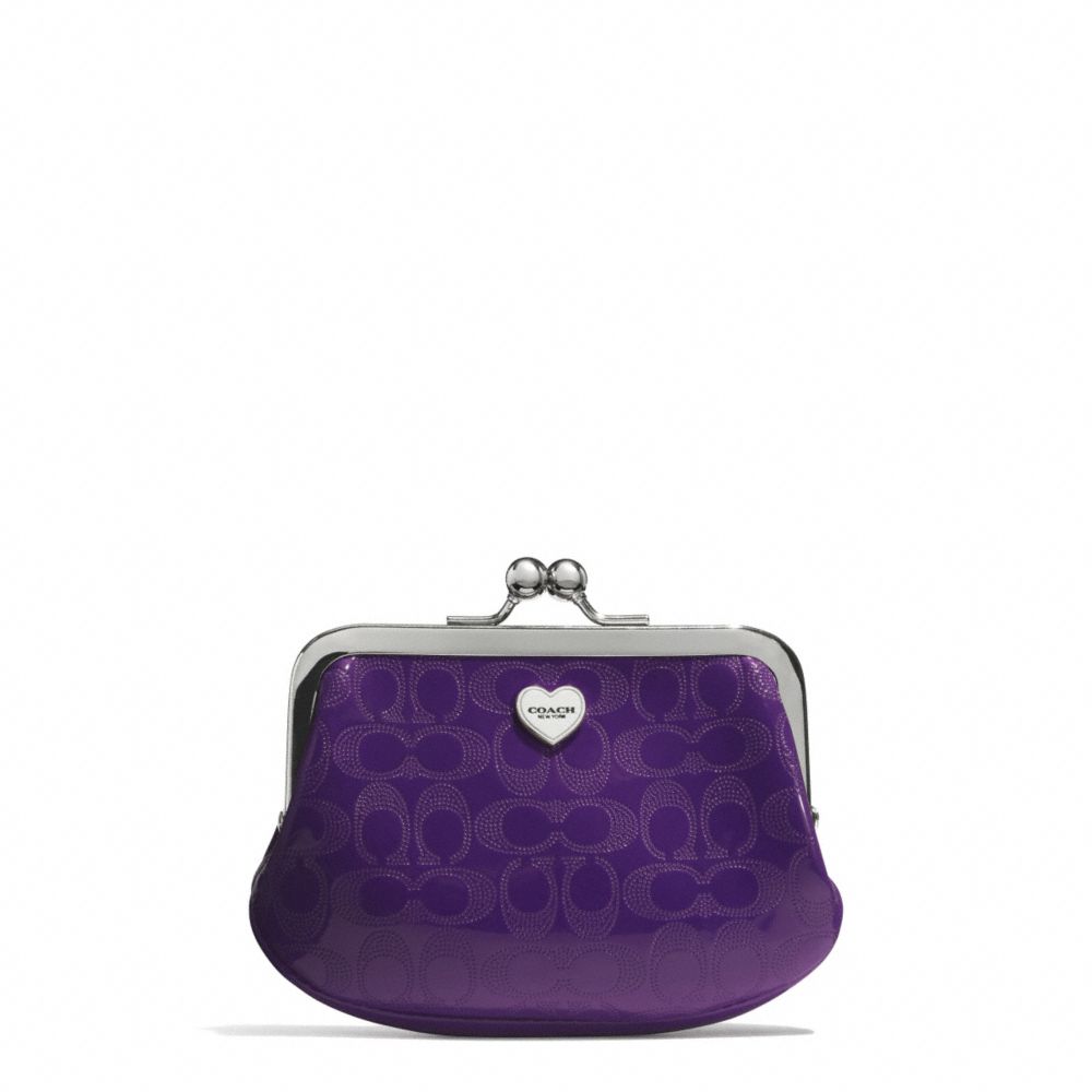 COACH f62407 PERFORATED EMBOSSED LIQUID GLOSS FRAMED COIN PURSE SILVER/VIOLET